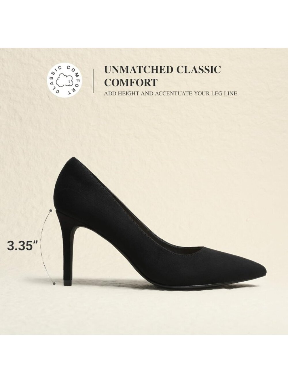 Women's High Heel Black Faux Suede Pump Closed Pointed Toe Comfortable Shoes - Picture 5 of 6